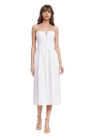 Hallie Pleated Cotton Poplin Midi Dress - White