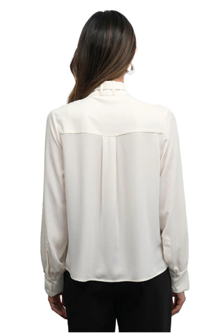 Cameron Button Up Neck Tie Blouse - Ivory