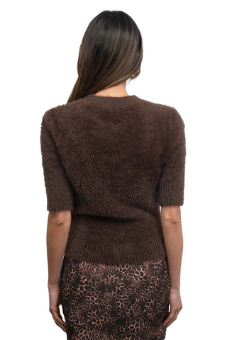 Odette Fuzzy Elbow Sleeve Knit Top - Espresso