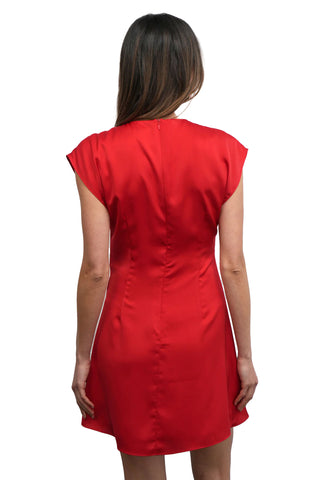 Watson Dolman Sleeve Satin Side Twist Mini Dress - Red