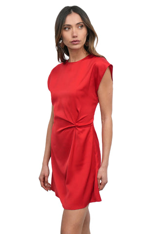 Watson Dolman Sleeve Satin Side Twist Mini Dress - Red