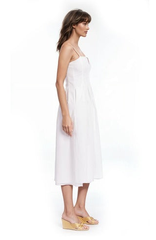 Hallie Pleated Cotton Poplin Midi Dress - White
