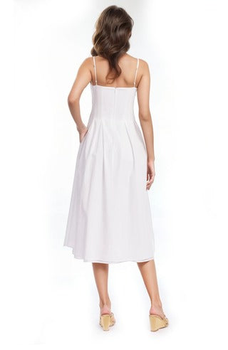Hallie Pleated Cotton Poplin Midi Dress - White