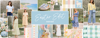 Collage of people in pastel clothing Easter-themed; Monkee's of The Woodlands