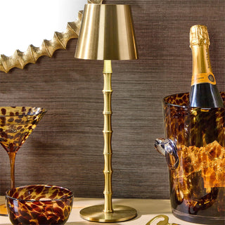 Two's Company Portable, Cordless Gold Bamboo LED Table Lamp