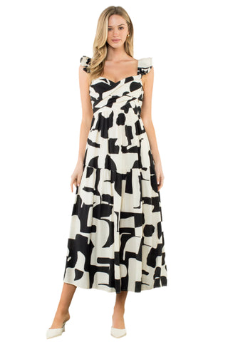Pattern Tiered Maxi Dress - Black