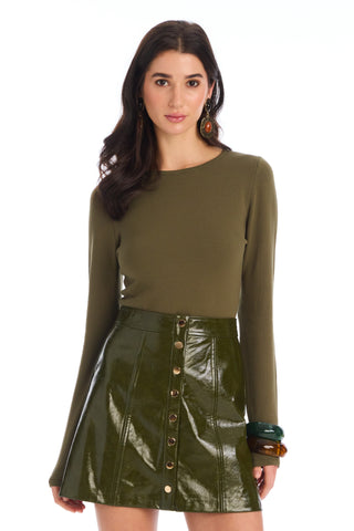 Allison New York Solid Rita Top In Moss Green. Women's Long Sleeve Knit Top in Moss Green 