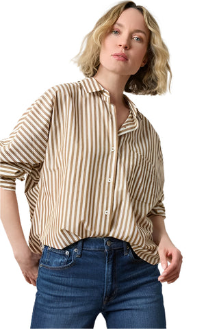 Dolman Sleeve Button Down Shirt - Dijon Talc Stripe