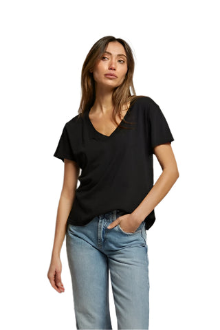 Cotton Boxy V-neck Tee - Black