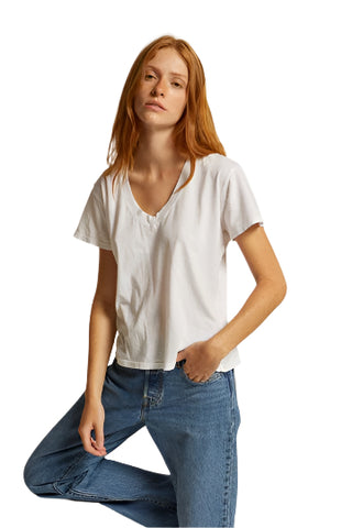 Cotton Boxy V-neck Tee - White