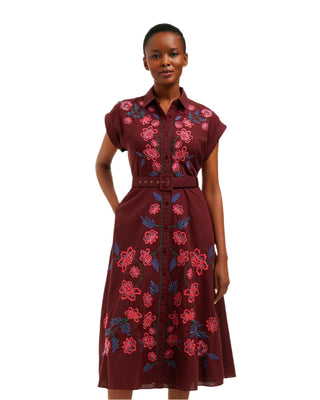 Presley Embroidered Midi Shirtdress - Raspberry Pink