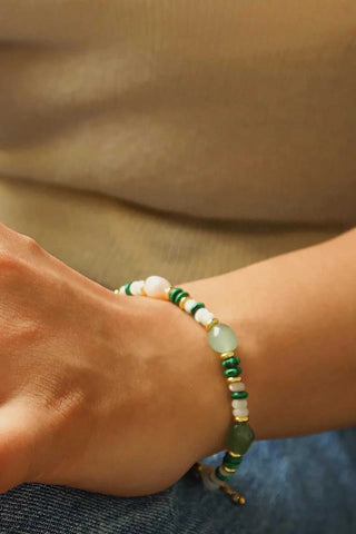 18k Non-Tarnish Bohemian Stone And Bead Bracelet - Faye-Green Bracelets Flanerie Monkee's of The Woodlands
