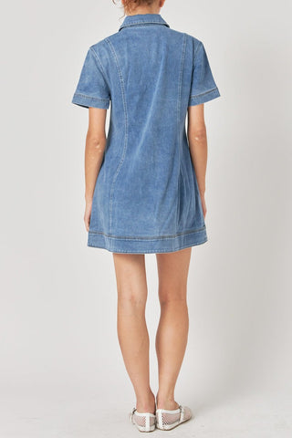 Denim Shirt Mini Dress - Blue
