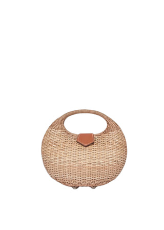 Ines Woven Wicker Top Handle Bag w/Leather Flap