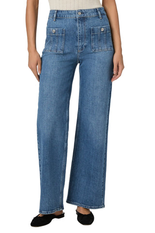 Paige Anessa 31 inch wide leg jeans in Paley wash featuring distinctive patch pockets, high-rise waist and premium denim construction