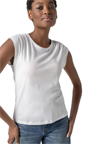 Shirred Shoulder Tee - White