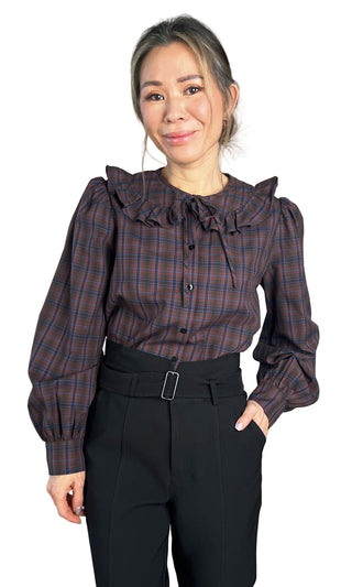 Greylin Krista Peter Pan Collar Plaid Blouse - Wine