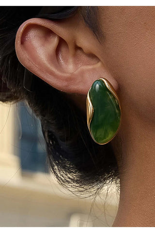 MaéLie 18k Gold Non-Tarnish Resin Drop Earrings - Green Earrings Flanerie Monkee's of The Woodlands