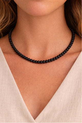 Rondelle Gemstone Layering Necklace 18” - Black Jewelry Virtue Monkee's of The Woodlands