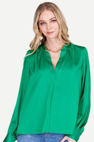 Placket V-Neck Top - Evergreen