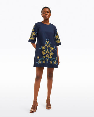 Mallory Embroidered Bell Sleeve Mini Dress - Nassau Navy Multi