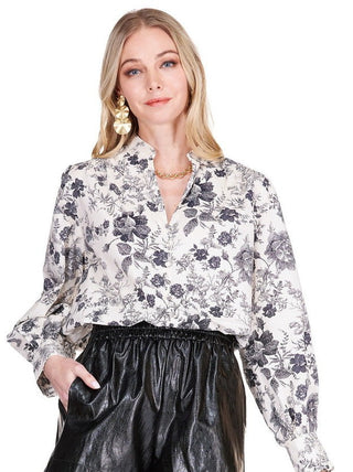 Joy Joy Front Split Buttons Top Floral Poetry