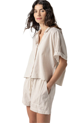 Striped Boxy Button Down - Flax Stripe