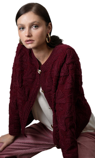 Greylin Quinn Gold Button Crochet Cardigan - Wine