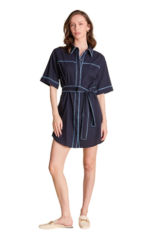 Stitch Detailed Shirt Mini Dress - Navy/Powder Blue