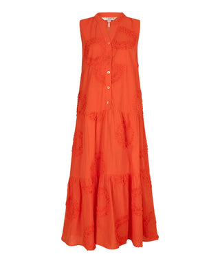 Sleeveless Embroidered Dress - Red Orange