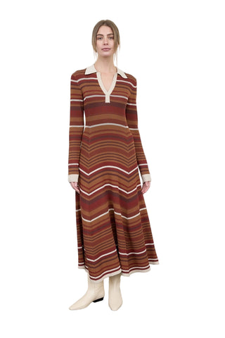 Moon River Multicolor Stripe Collared Long Sleeve Midi Dress
