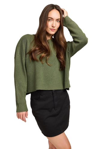Lilla P Echo crew neck sweater in soft knit fabric in Heather Ivy