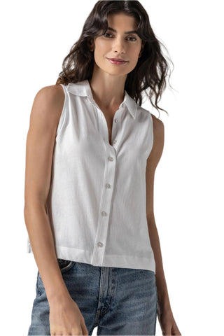 Sleeveless Button Down - White