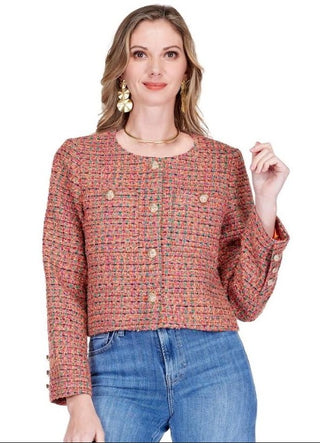 Tweed Buttons Crop Jacket - Multi Tweed