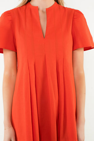Short Sleeve V-Neck Dress - Red