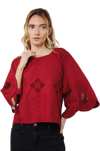 Ciebon Roxanne Pineapple Emb Top Red