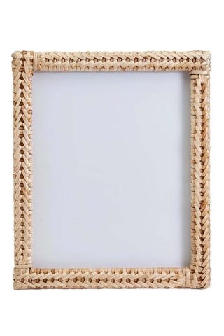 Tozai 5x7 woven rattan photo frame with chevron weave pattern that can be displayed horizontally or vertically for versatile picture display