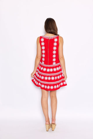 Tomato Embroidered Square Neck Dress - Red