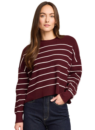 Gentle Fawn Echo crew neck sweater in soft knit fabric in Merlot Stripe