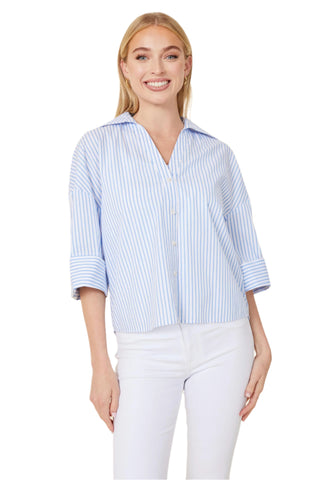 3/4 Sleeve Stripe Shirt - Blue/White