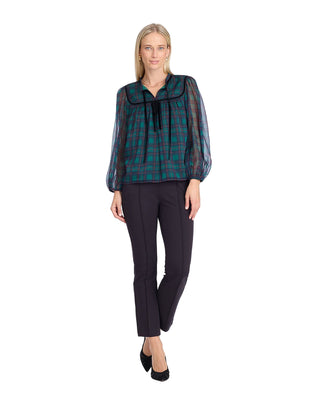 Bow Long-Sleeve Top - Evergreen Tartan