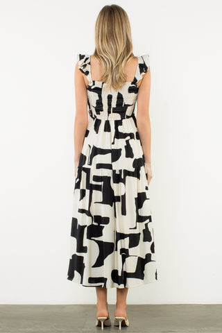 Pattern Tiered Maxi Dress - Black