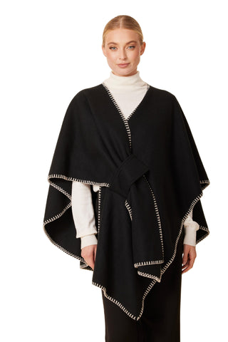 Dolce Cabo Whip Stitch Poncho Wrap - Black/Creme