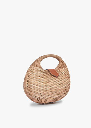 Ines Woven Wicker Top Handle Bag w/Leather Flap