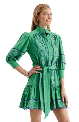 Christy Embroidered Skimmer Dress - Kelly Green