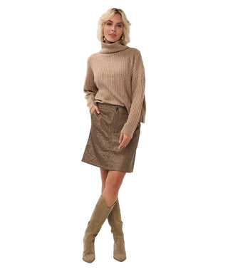 Wide Rib Turtleneck Sweater - Sand Melange