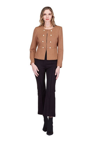 Buttons Cinched Waist Jacket - Camel