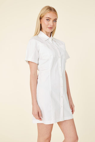 Poplin Elastic Waist Dress - White