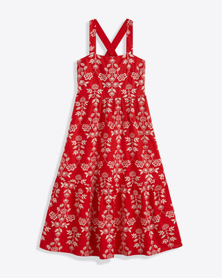 Cynthia Embroidered Midi Dress - Red Floral Embroidery