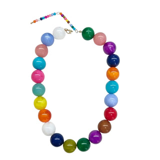 Colorful beaded necklace on a white background